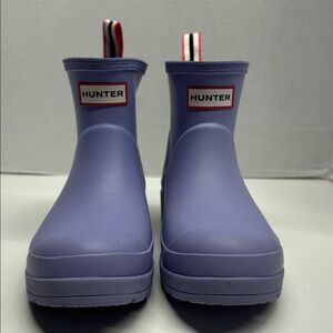 Hunter Play Short Rain Ankle Boots Pull On Rubber Waterproof Purple Womens 6